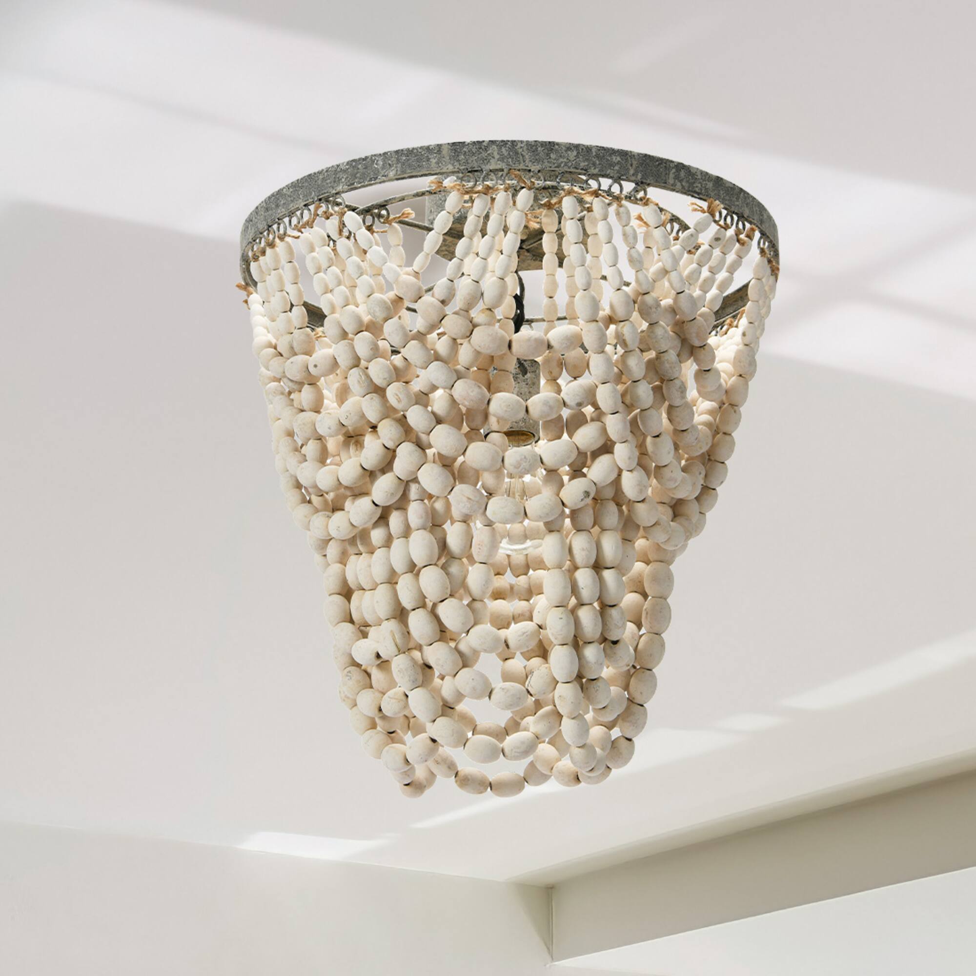 Hello Honey® 16" Tiered Draped Wood Bead & Metal Semi-Flush Light